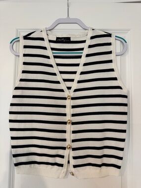 Striped Button-Front Knit Vest - Black & White